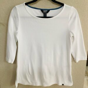 Lands' End Women's White Scoop-Neck Three-Quarter Sleeve Top XS